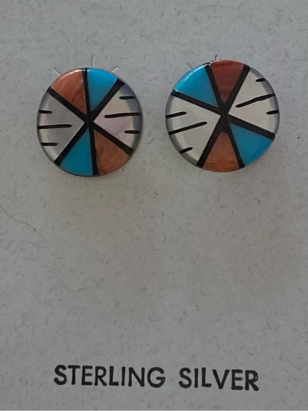 Zuni Inlay (closed back) Turquoise & Coral and Sterling Stud Earrings